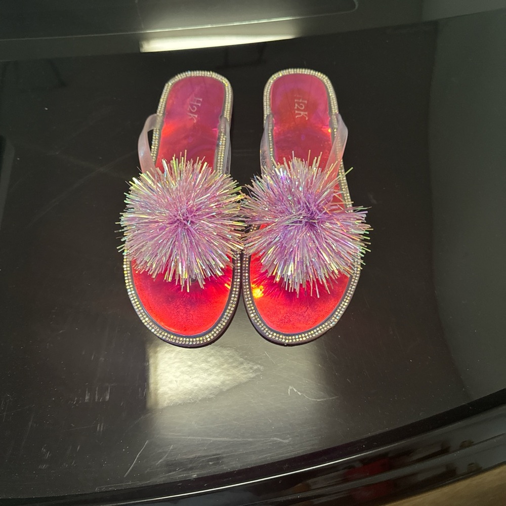 Red and Purple Embellished Sandals